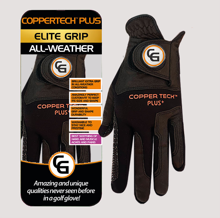 COPPERTECH PLUS ELITE GRIP ALL-WEATHER BLACK/BLACK GOLF GLOVE