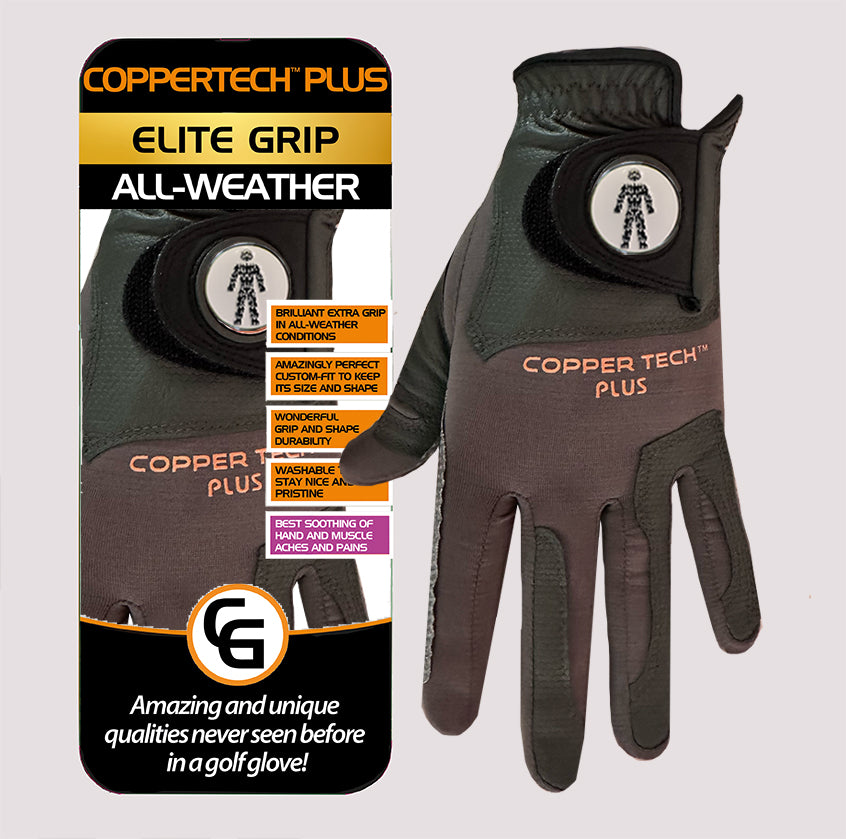 PROSTATE CANCER UK COPPERTECH PLUS ELITE GRIP ALL-WEATHER CHARCOAL/GREY GOLF GLOVE