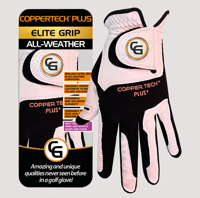 COPPERTECH PLUS ELITE GRIP ALL-WEATHER WHITE/BLACK GOLF GLOVE