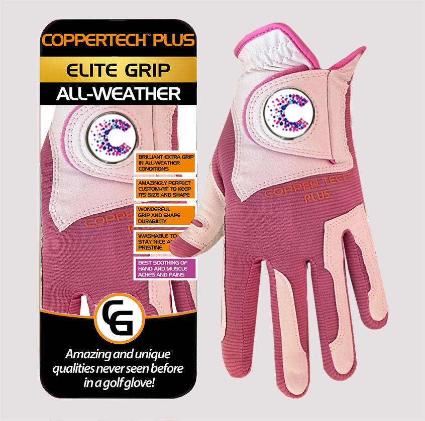CANCER RESEARCH UK COPPERTECH PLUS ELITE GRIP ALL-WEATHER WHITE/PINK GLOVE