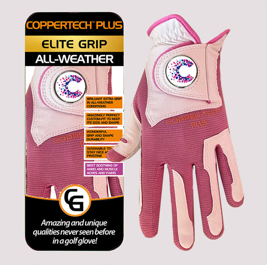 CANCER RESEARCH UK COPPERTECH PLUS ELITE GRIP ALL-WEATHER WHITE/PINK GLOVE