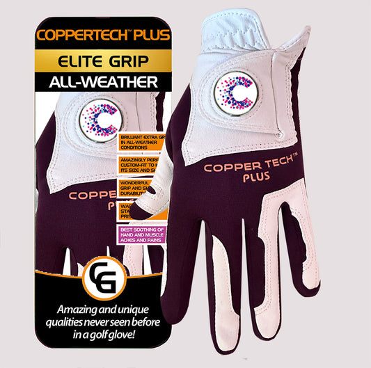 CANCER RESEARCH UK COPPERTECH PLUS ELITE GRIP ALL-WEATHER WHITE/PURPLE GLOVE