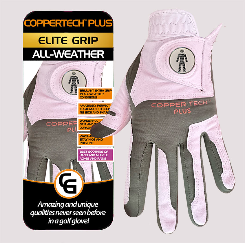 PROSTATE CANCER UK COPPERTECH PLUS ELITE GRIP ALL-WEATHER WHITE/GREEN GOLF GLOVE