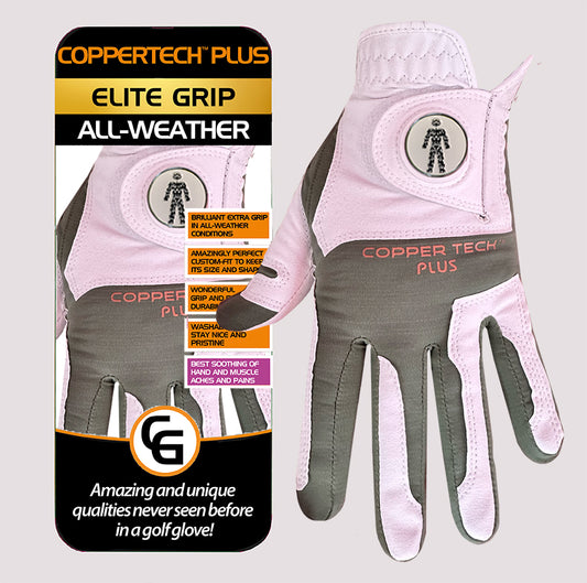 PROSTATE CANCER UK COPPERTECH PLUS ELITE GRIP ALL-WEATHER WHITE/GREEN GOLF GLOVE