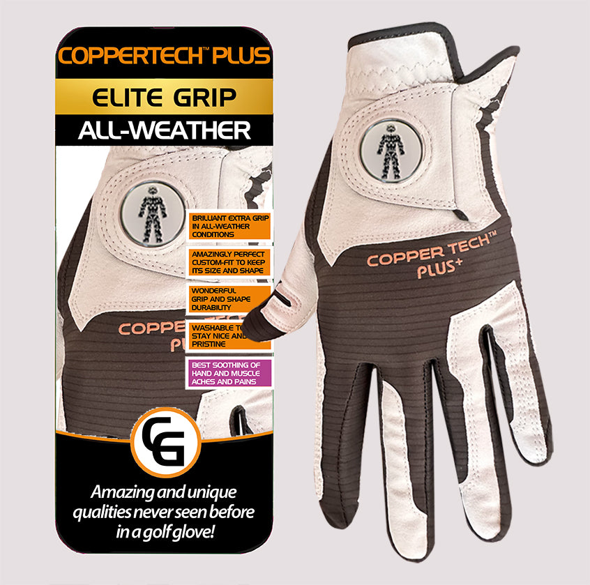 PROSTATE CANCER UK COPPERTECH PLUS ELITE GRIP ALL-WEATHER WHITE/GREY GOLF GLOVE