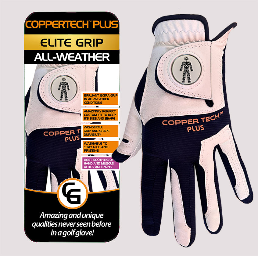 PROSTATE CANCER UK COPPERTECH PLUS ELITE GRIP ALL-WEATHER WHITE/NAVY GOLF GLOVE