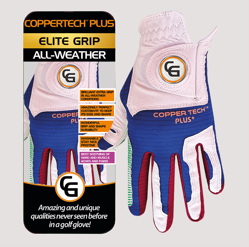 COPPERTECH PLUS ELITE GRIP ALL-WEATHER WHITE/RED/GREEN/BLUE GOLF GLOVE