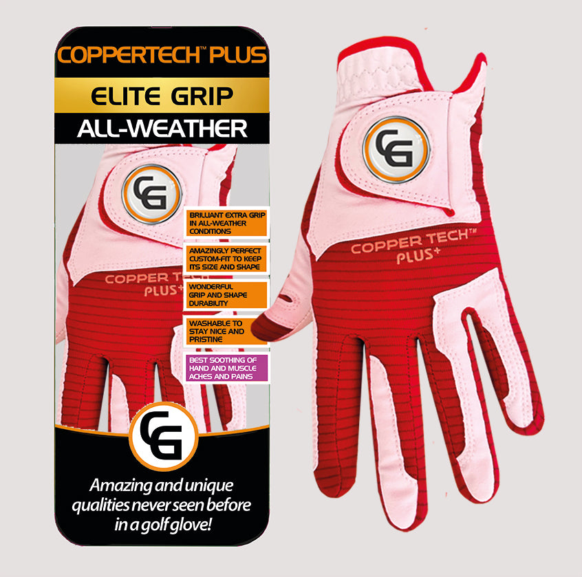 COPPERTECH PLUS ELITE GRIP ALL-WEATHER WHITE/RED GOLF GLOVE
