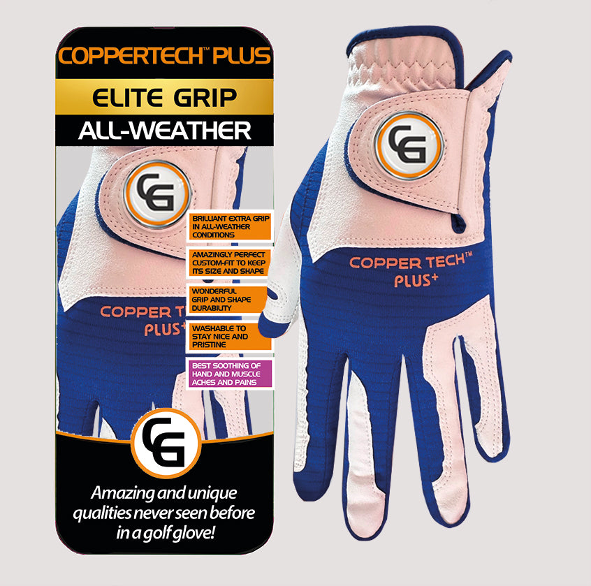 COPPERTECH PLUS ELITE GRIP ALL-WEATHER WHITE/ROYAL BLUE GOLF GLOVE