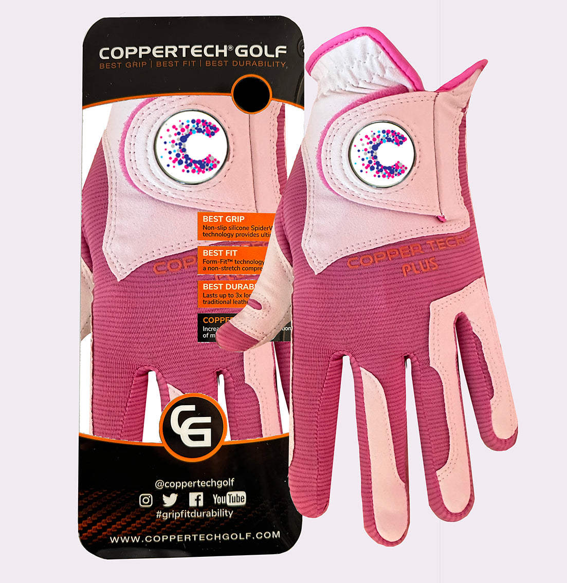 CANCER RESEARCH UK COPPERTECH PLUS ELITE GRIP WHITE/PINK GLOVE