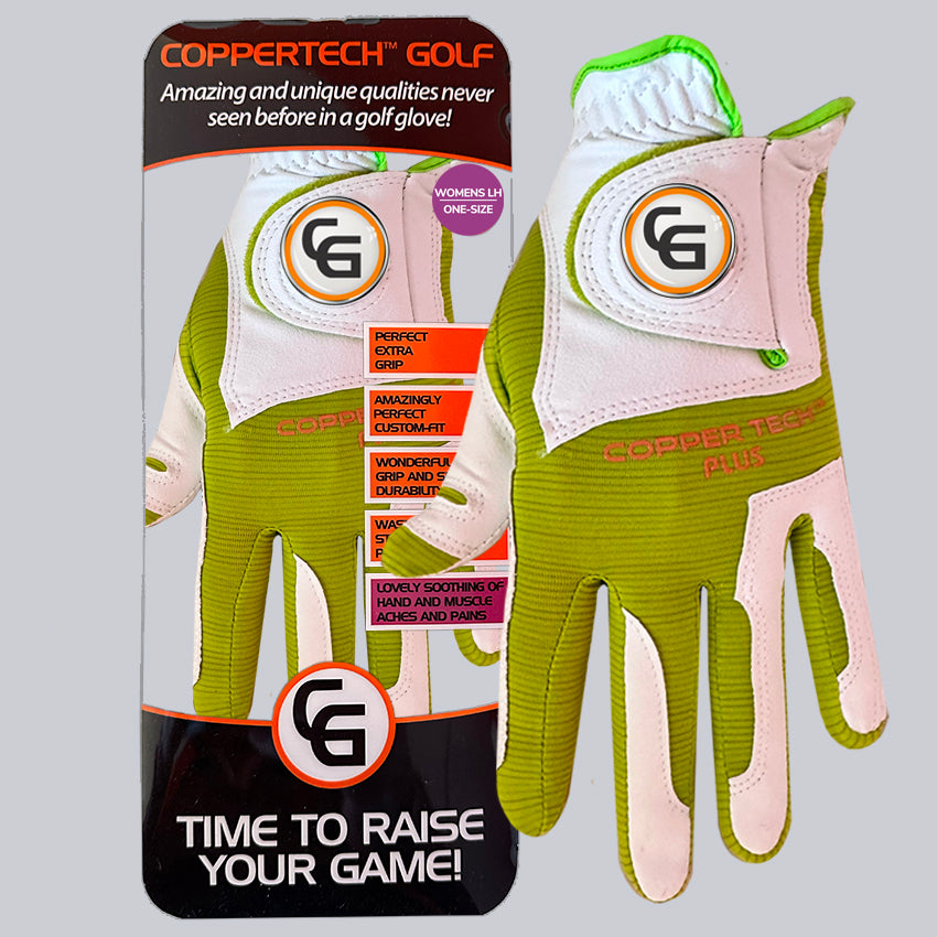 CANCER RESEARCH UK WHITE/LIME COPPERTECH PLUS ELITE GRIP GOLF GLOVE