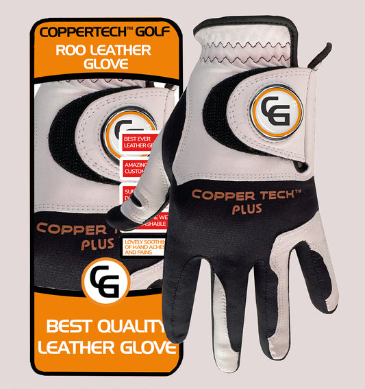 COPPERTECH PLUS ELITE GRIP ROO LEATHER BLACK/WHITE GOLF GLOVE