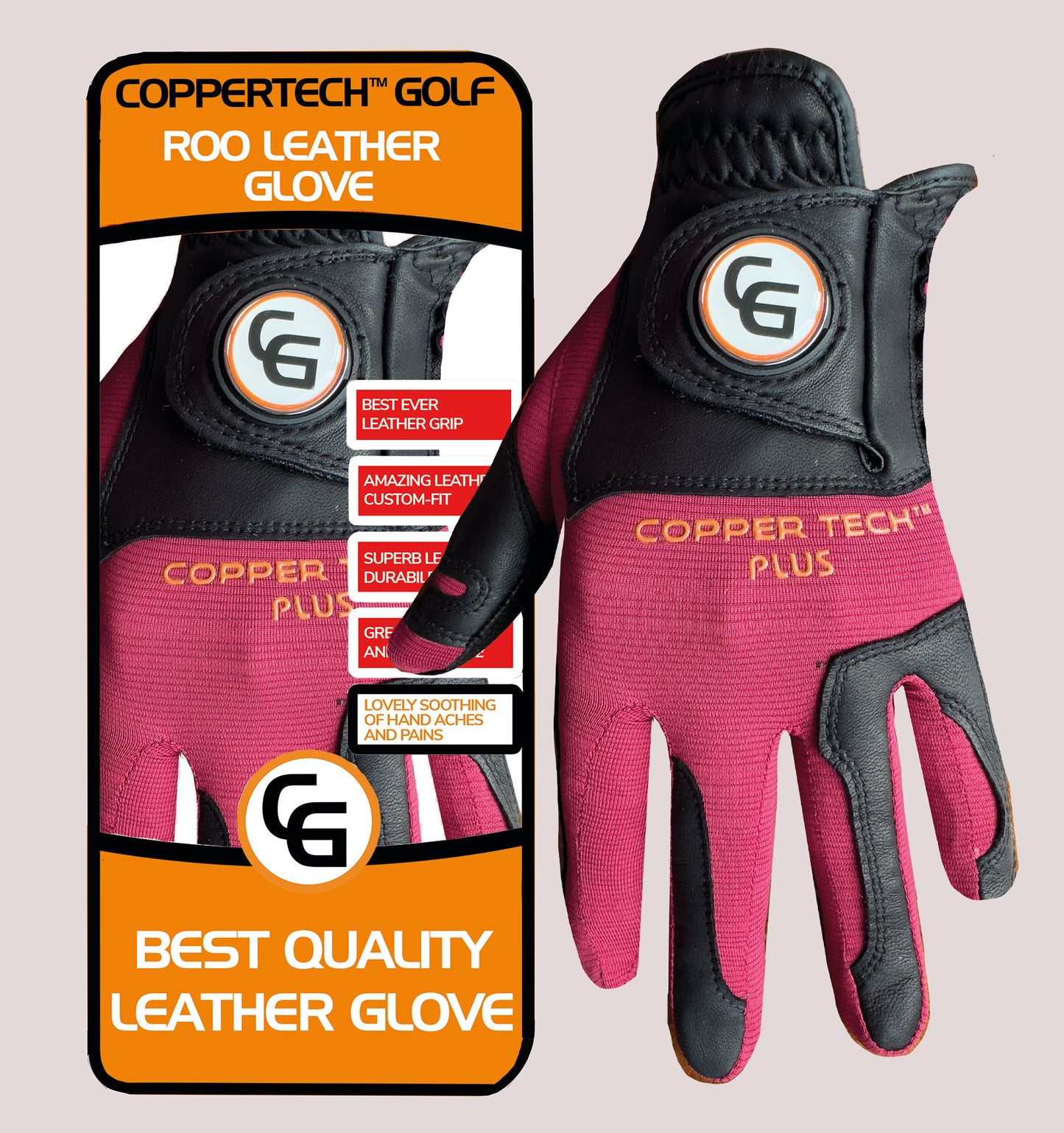 COPPERTECH PLUS ELITE GRIP ROO LEATHER RED/BLACK GOLF GLOVE